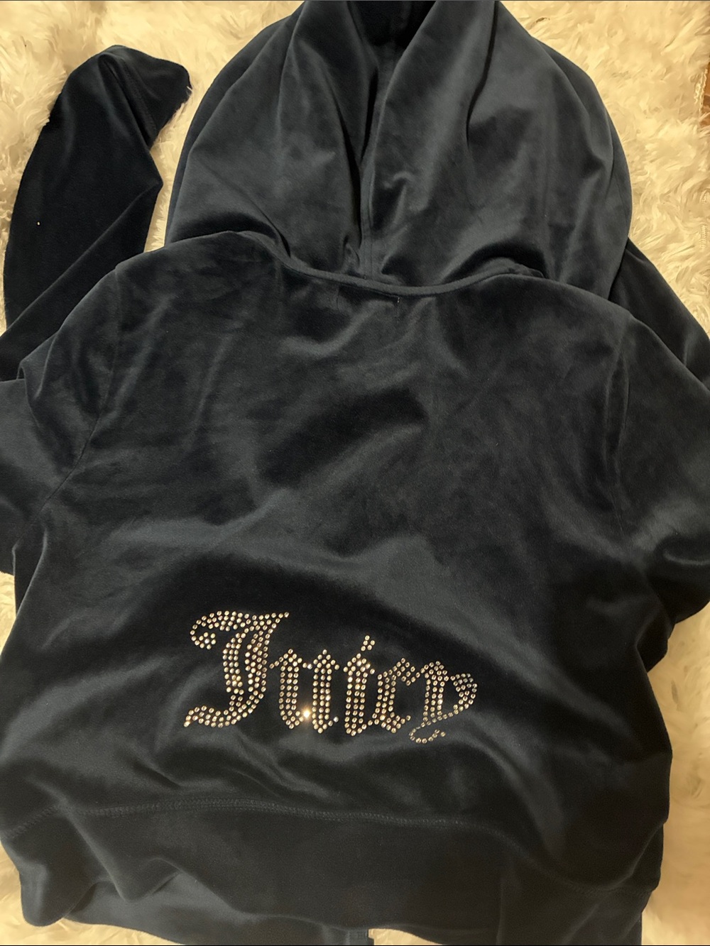 Juicy Couture Navy blue Velour Hoodie with Rhinestone Juicy Logo large